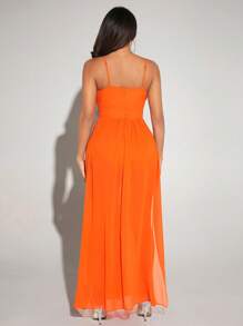 SHEIN SXY Vestido de tirantes unicolor de muslo con abertura - Naranja - Ver 2