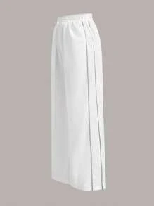 SHEIN EZwear Contrast Piping Wide Leg Pants - White - View 1