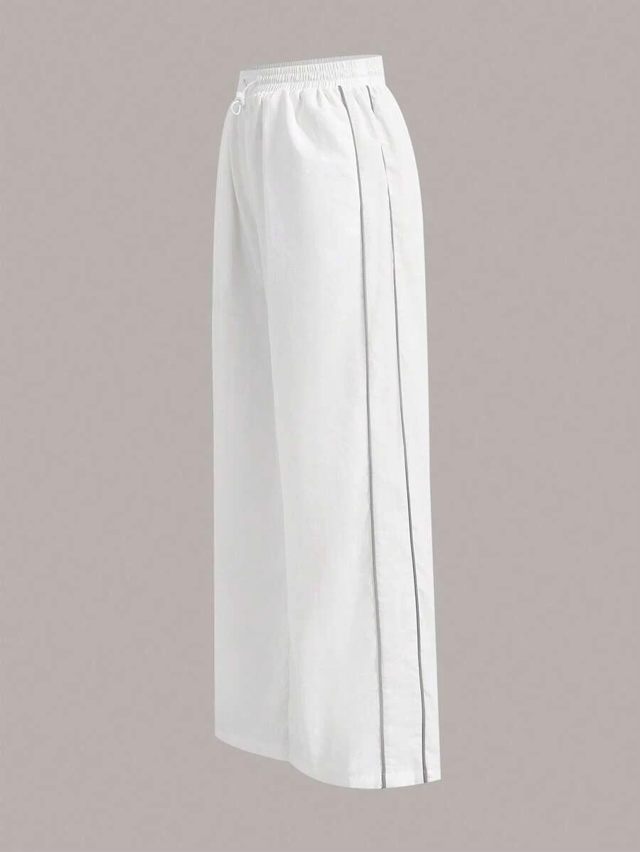 SHEIN EZwear Contrast Piping Wide Leg Pants - White - View 1