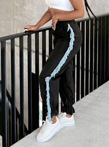 SHEIN SXY Pantalones de talle alto ribete con fleco - Negro - Ver 4