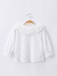 可愛前紐扣 刺綉 揉皺繪圖女童（小）襯衫