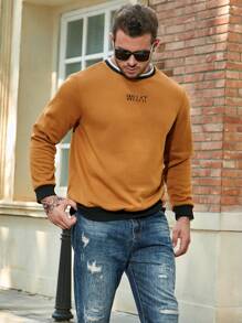 Manfinity Homme Men Plus Letter Graphic Contrast Trim Sweatshirt - Brown - View 4