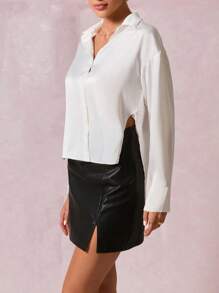 SHEIN Clasi Solid Button Front Shirt - White - View 4