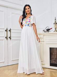 Contrast Sequin Chiffon Formal Dress