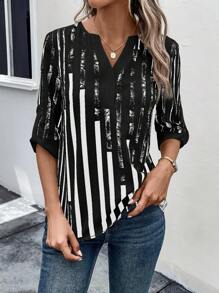 SHEIN LUNE Blusa de rayas de cuello notch