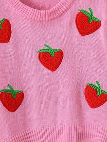 SHEIN Cô gái Tween Mẫu Dâu tây Thả vai Áo len - Hồng - Xem 4