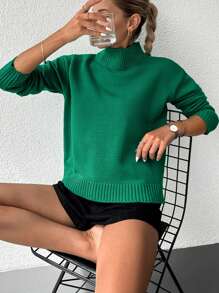 EURMUSE 小高領落肩袖套頭毛衣 - 綠色 - 查看 1