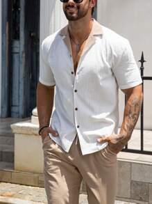 Manfinity Homme Men Loose Colorblock Button Up Shirt & Pants , Work , Casual , Husband , Color Block - Khaki - View 6