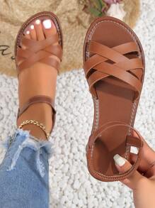 女士交叉露跟優雅夏天平底涼鞋