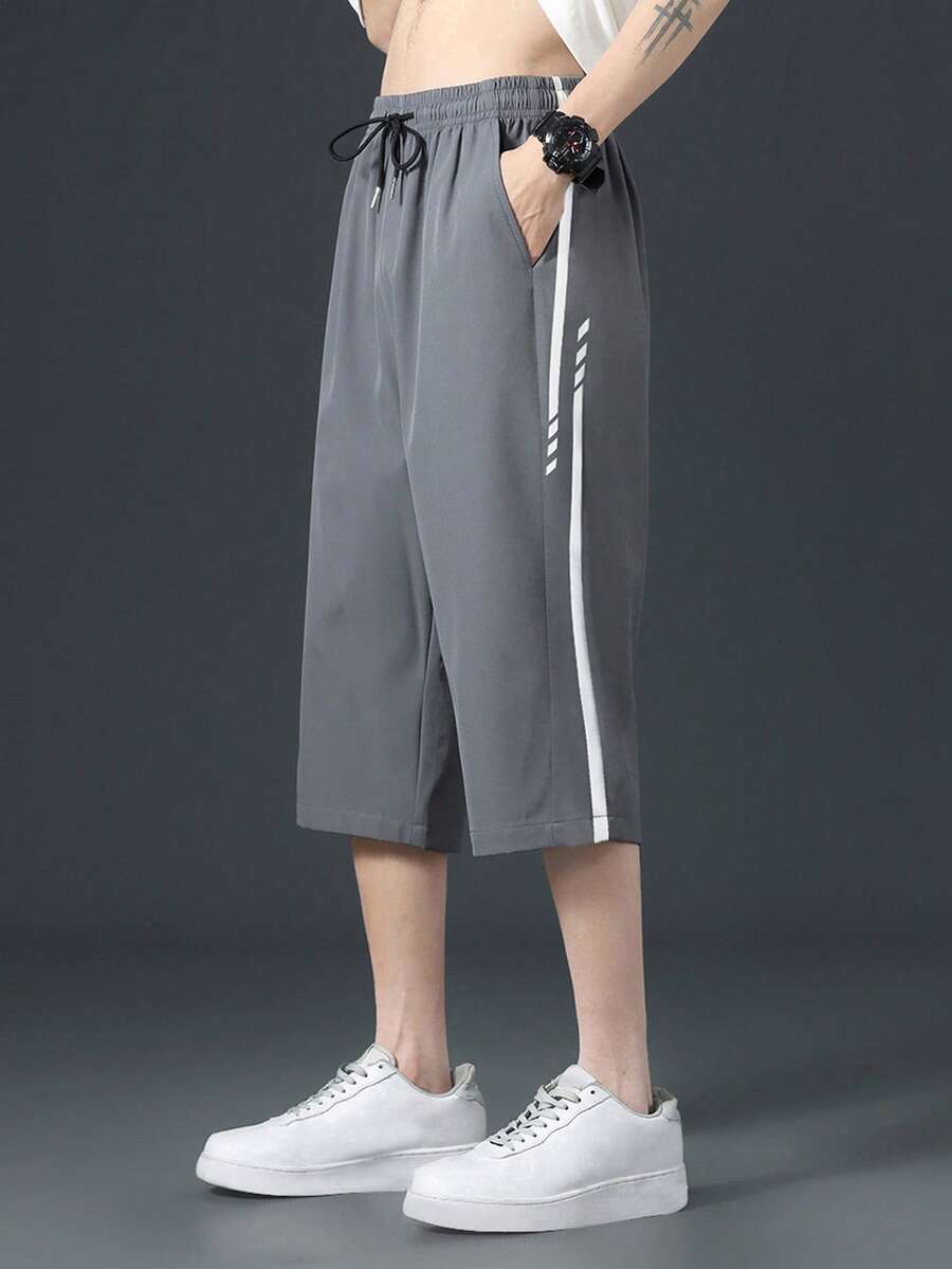 Quần Nam Dây kéo Sọc bên Đồ họa Giải trí - Màu xám đen - Xem 1