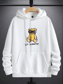 Manfinity Homme Lỏng lẻo Nam Đồ họa Gấu & khẩu hiệu Túi kangaroo Dây rút Hoodie - trắng - Xem 4
