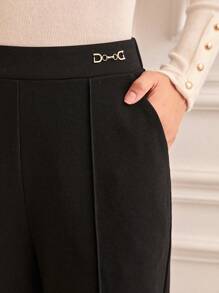 SHEIN Frenchy Chất rắn Túi nghiêng Quần - màu đen - Xem 5