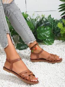 女士交叉露跟優雅夏天平底涼鞋