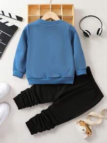SHEIN Young Boy Letter Graphic Sweatshirt & Sweatpants Chic Outfits For Autumn/Winter - Multicolor - View 2