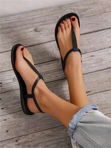 Women's Simple Ankle Strap Toe Ring Fascinating Flat Sandals For Outdoor, Beach, Vacation, Summer - Black - View 4