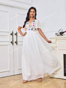 Contrast Sequin Chiffon Formal Dress