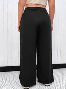 Flirla Plus Solid Slant Pocket Pants - Black - View 2