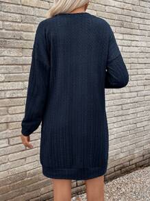 SHEIN LUNE Solid Drop Shoulder Sweatshirt Dress - Navy Blue - View 2