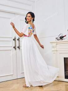 Contrast Sequin Chiffon Formal Dress