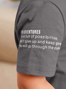 SHEIN Leap Crew Baby Boy Casual Slogan Graphic Round Neck Short Sleeve T-Shirt And Elastic Cuff Pants Set - Grey - View 7