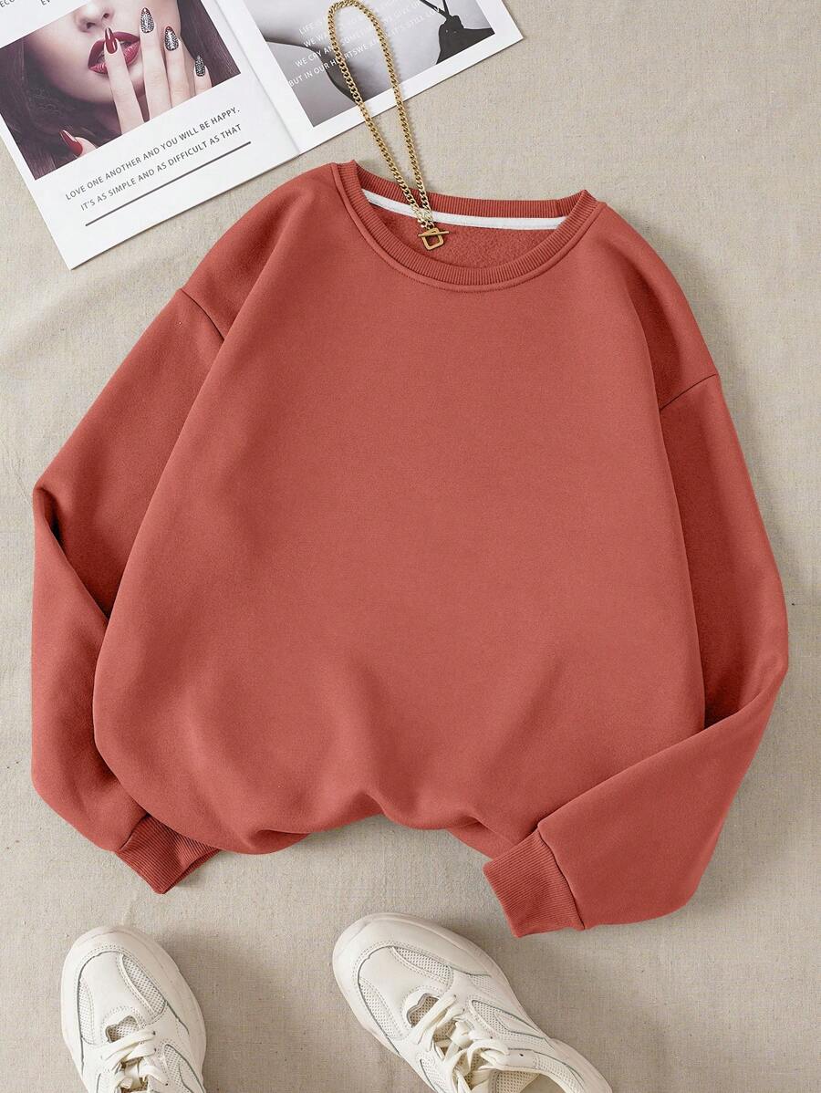INAWLY Solid Thermal Lined Sweatshirt Graduation,Back To School Outfits,Graduation,Teacher Outfits For Women,Back To School Pullover Fall Outfit - Rusty Rose - View 1
