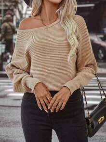 SHEIN LUNE Jersey unicolor de manga murciélago - Albaricoque - Ver 3