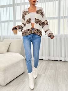 SHEIN Essnce Space Dye Drop Shoulder Cardigan - Multicolor - View 6