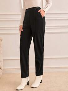 SHEIN Frenchy Chất rắn Túi nghiêng Quần - màu đen - Xem 4