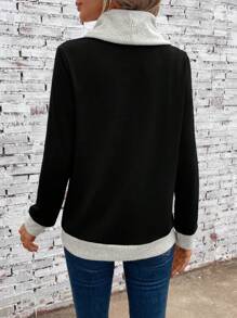 EMERY ROSE 拼接邊紐扣細節運動衫 - 黑色 - 查看 2