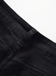 Manfinity Roughcore 男士棉側翻蓋口袋工裝牛仔褲 - 黑色 - 查看 6