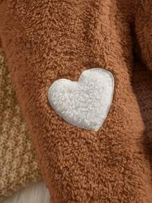 SHEIN Baby Girl 3D Ear Design Raglan Sleeve Hooded Teddy Jumpsuit - Brown - View 4