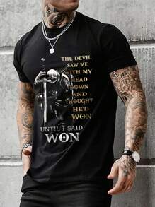 男士標語和人物圖案T恤 - 黑色 - 查看 4