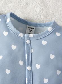 SHEIN Valentine's Day All-Over Heart Print Cap Sleeve Footed Baby Romper Set, Multi-Piece Assortment - Multicolor - View 3