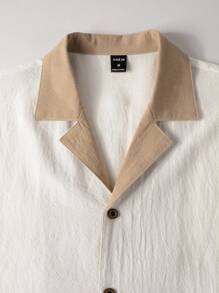 Manfinity Homme Men Loose Colorblock Button Up Shirt & Pants , Work , Casual , Husband , Color Block - Khaki - View 8