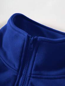 SHEIN EZwear 休閒抽繩 拉鍊純色大碼運動衫 - 寶藍色 - 查看 5