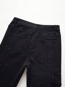 Manfinity Roughcore 男士棉側翻蓋口袋工裝牛仔褲 - 黑色 - 查看 7