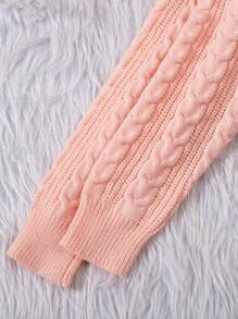 SHEIN Tween Girl Cable Knit Drop Shoulder Sweater - Pink - View 5