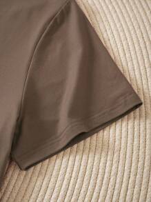 INAWLY Plus Solid V Neck Tee - Mocha Brown - View 4