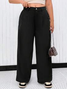 Flirla Plus Solid Slant Pocket Pants - Black - View 4