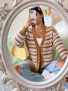 Flirla Plus Striped Pattern Drop Shoulder Cardigan - Multicolor - View 3