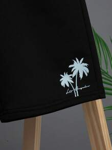 SHEIN Leap Crew 男大童椰子樹圖案襯衫&短褲不帶T恤 - 彩色 - 查看 3