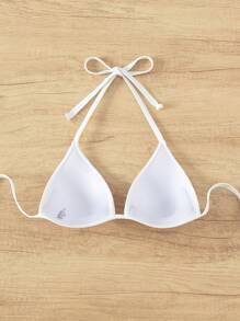 SHEIN Swim Summer Beach Halter Triangle Bikini Top - White - View 2