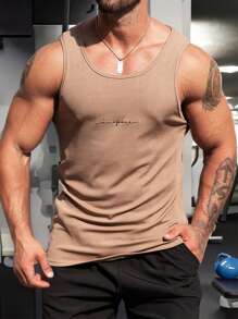 Manfinity LEGND Men Letter Graphic Tank Top - Khaki - View 1