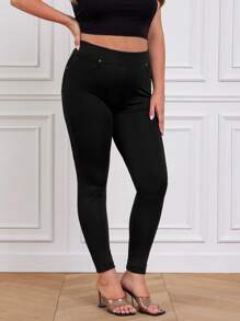 RueChic Plus Solid High Waist Leggings - Black - View 5