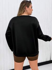 Flirla Plus Halloween Print Drop Shoulder Sweatshirt Pullover Fall Sweatshirt - Black - View 2