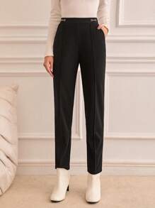 SHEIN Frenchy Chất rắn Túi nghiêng Quần - màu đen - Xem 1
