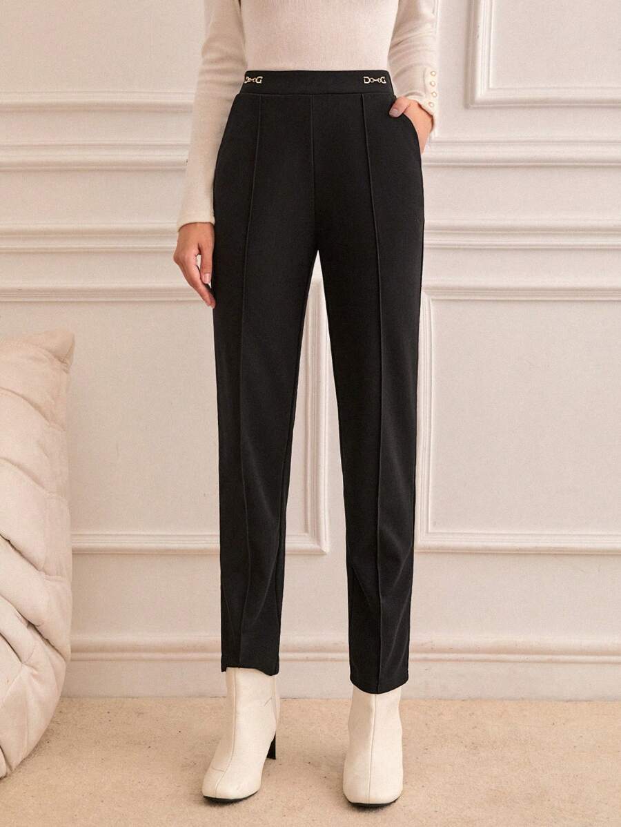 SHEIN Frenchy Chất rắn Túi nghiêng Quần - màu đen - Xem 1