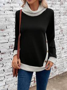 EMERY ROSE 拼接邊紐扣細節運動衫 - 黑色 - 查看 5