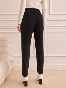 SHEIN Frenchy Chất rắn Túi nghiêng Quần - màu đen - Xem 2