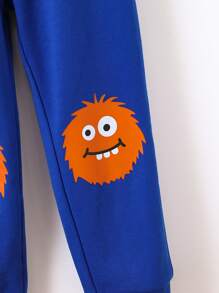 SHEIN 2pcs/Set Young Boy Casual Colorblock Striped Cartoon Print Hoodie And Pants Set, Autumn - Multicolor - View 4